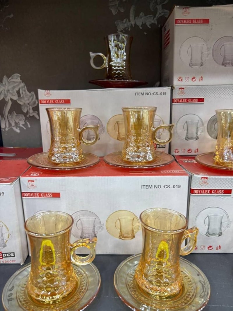 طقم مشروبات فاخر: شاي وقهوة أستيكانا مون، 6 فناجين و6 صحون، مصنوع من مواد عالية الجودة - منتج عام